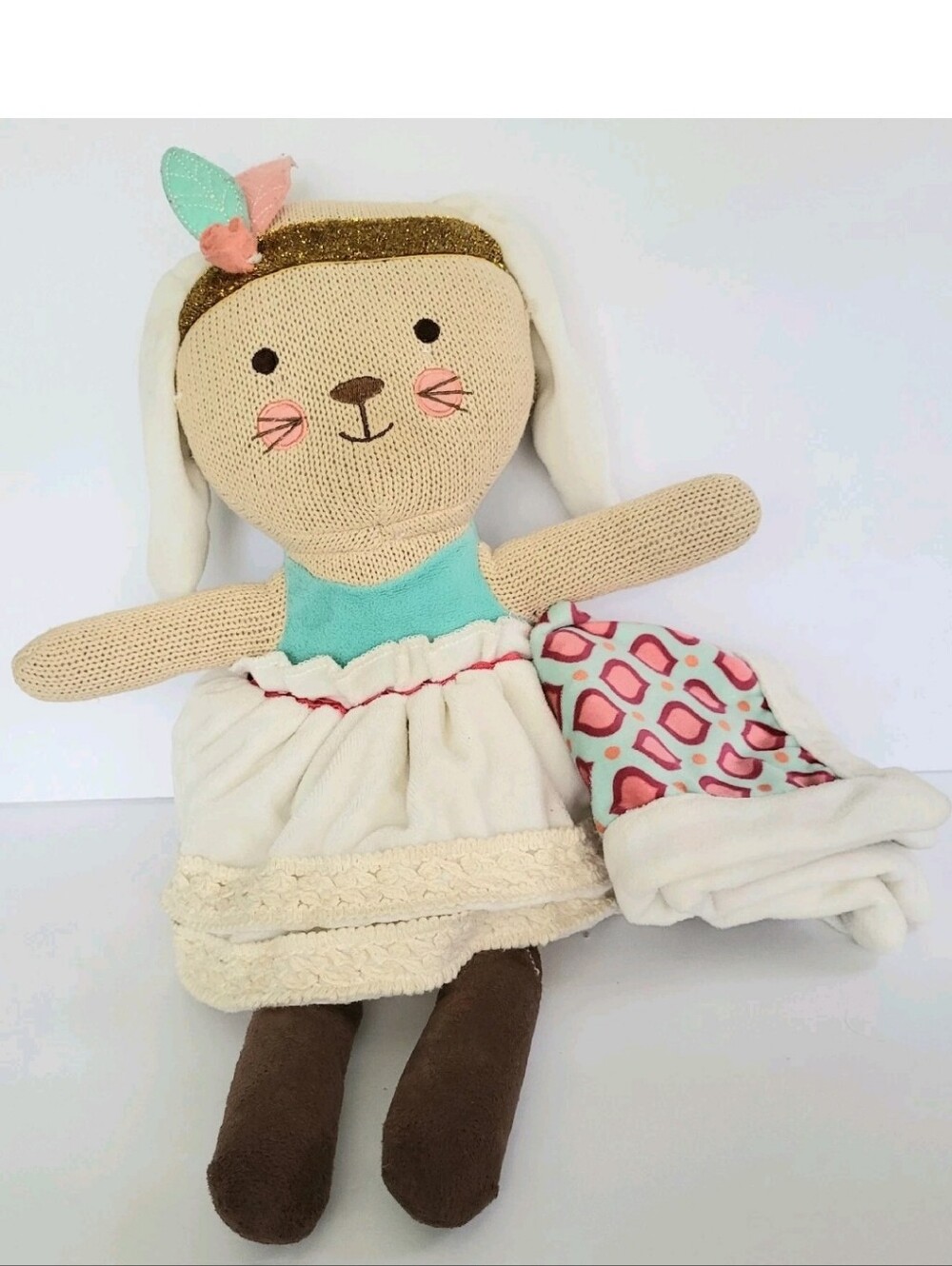 LEVTEX KNIT BUNNY RABBIT STUFFED ANIMAL WITH OUTFIT AND LOVEY SECURITY BLANKET